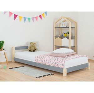 Benlemi Detská jednolôžková posteľ s čelom DREAMY Rozmer: 120x180 cm, Zvoľte farbu hranolov: Nelakovaná, Zvoľte farbu plôch: Tmavo sivá
