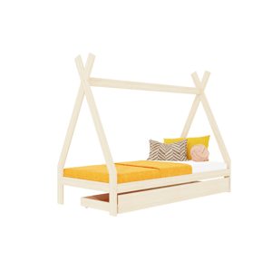Benlemi Rastúca detská posteľ SWITCH 2v1 v tvare teepee s úložným šuplíkom Zvoľte farbu: Béžová, Zvoľte rozmer: 90x160 cm