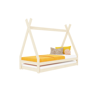 Benlemi Rastúca detská posteľ SWITCH 2v1 v tvare teepee s prístelkou Zvoľte farbu: Béžová, Zvoľte rozmer: 90x160 cm
