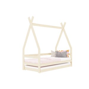 Benlemi Detská drevená posteľ SAFE 5v1 v tvare teepee so zábranou a prístelkou Zvoľte farbu: Námornícka modrá, Zvoľte rozmer: 90x160 cm, Zvoľte zábra…