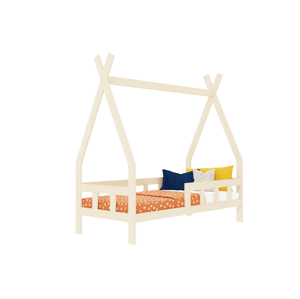 Benlemi Detská teepee posteľ FENCE 4v1 z dreva so zábranou Zvoľte farbu: Béžová, Zvoľte rozmer: 90x160 cm, Zvoľte zábranu: S jednou zábranou