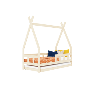 Benlemi Detská teepee posteľ FENCE 4v1 z dreva so zábranou a prístelkou Zvoľte farbu: Béžová, Zvoľte rozmer: 90x160 cm, Zvoľte zábranu: S jednou zábr…