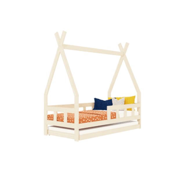 Benlemi Detská teepee posteľ FENCE 4v1 z dreva so zábranou a prístelkou Zvoľte farbu: Šalviová zelená, Zvoľte rozmer: 90x200 cm, Zvoľte zábranu: S je…