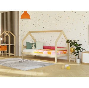Benlemi Detská drevená posteľ domček SAFE 3v1 so zábranou Zvoľte farbu: Béžová, Zvoľte rozmer: 120x200 cm, Zvoľte zábranu: S otvoreným vstupom