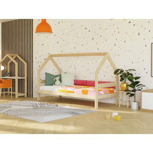 Benlemi Detská drevená posteľ domček SAFE 3v1 so zábranou Zvoľte farbu: Pastelovo ružová, Zvoľte rozmer: 120x200 cm, Zvoľte zábranu: S otvoreným vstu…