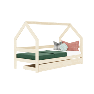 Benlemi Detská drevená posteľ domček SAFE 3v1 so zábranou a úložným šuplíkom Zvoľte farbu: Biela, Zvoľte rozmer: 90x160 cm, Zvoľte zábranu: S otvoren…