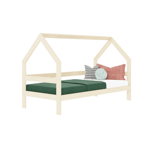Benlemi Detská drevená posteľ domček SAFE 3v1 so zábranou Zvoľte farbu: Svetlo modrá, Zvoľte rozmer: 90x160 cm, Zvoľte zábranu: S otvoreným vstupom