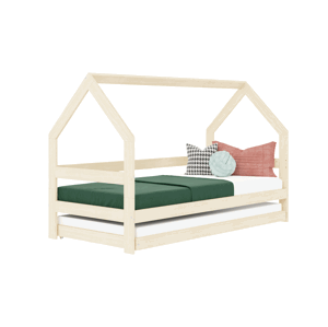 Benlemi Detská drevená posteľ domček SAFE 3v1 so zábranou a prístelkou Zvoľte farbu: Tmavo sivá, Zvoľte rozmer: 90x160 cm, Zvoľte zábranu: S otvorený…