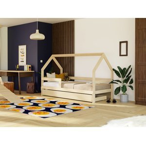 Benlemi Detská drevená posteľ domček SAFE 3v1 so zábranou a úložným šuplíkom Zvoľte farbu: Béžová, Zvoľte rozmer: 120x200 cm, Zvoľte zábranu: S jedno…