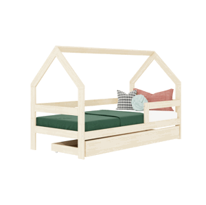 Benlemi Detská drevená posteľ domček SAFE 3v1 so zábranou a úložným šuplíkom Zvoľte farbu: Tehlová, Zvoľte rozmer: 90x160 cm, Zvoľte zábranu: S jedno…