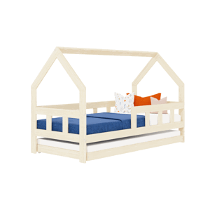 Benlemi Detská posteľ domček FENCE 2v1 z dreva so zábranou a prístelkou Zvoľte farbu: Námornícka modrá, Zvoľte rozmer: 90x160 cm, Zvoľte zábranu: S j…
