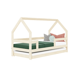 Benlemi Detská drevená posteľ domček SAFE 3v1 so zábranou a prístelkou Zvoľte farbu: Biela, Zvoľte rozmer: 90x160 cm, Zvoľte zábranu: S dvoma zábrana…
