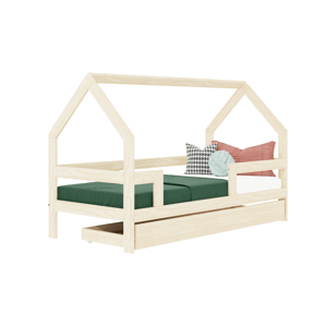 Benlemi Detská drevená posteľ domček SAFE 3v1 so zábranou a úložným šuplíkom Zvoľte farbu: Svetlo modrá, Zvoľte rozmer: 90x160 cm, Zvoľte zábranu: S …