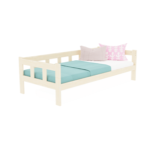 Benlemi Drevená jednolôžková posteľ FENCE 4v1 so zábranou Zvoľte farbu: Béžová, Zvoľte rozmer: 120x200 cm, Zvoľte zábranu: S otvoreným vstupom