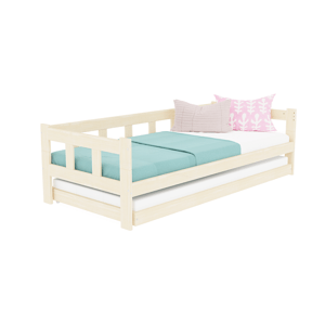 Benlemi Drevená jednolôžková posteľ FENCE 4v1 so zábranou a prístelkou Zvoľte farbu: Pastelovo ružová, Zvoľte rozmer: 80x160 cm, Zvoľte zábranu: S ot…
