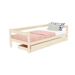 Benlemi Jednolôžková posteľ z dreva SAFE 5v1 so zábranou a úložným šuplíkom Zvoľte farbu: Béžová, Zvoľte rozmer: 120x200 cm, Zvoľte zábranu: S otvore…