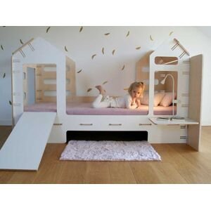 Myminihome Detská domčeková posteľ so šmykľavkou a lampičkou Zvoľte farbu: Béžová, Rozmer: 90x180 cm, Strana: Vľavo