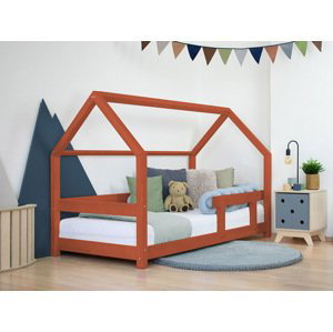 Benlemi Detská posteľ domček TERY s bočnicou Zvoľte farbu: Tehlová, Rozmer: 120x180 cm