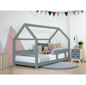 Benlemi Detská posteľ domček TERY s bočnicou Zvoľte farbu: Šalviová zelená, Rozmer: 120x200 cm