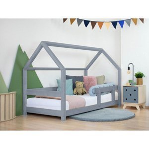 Benlemi Detská posteľ domček TERY s bočnicou Zvoľte farbu: Tmavo sivá, Rozmer: 80x160 cm