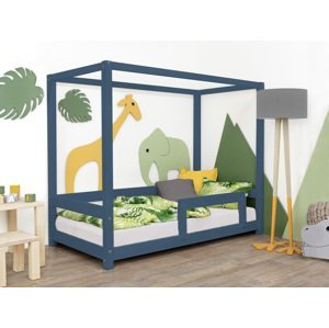 Benlemi Detská posteľ s nebesami a bočnicou BUNKY Zvoľte farbu: Námornícka modrá, Rozmer: 120x180 cm