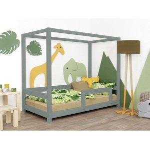 Benlemi Detská posteľ s nebesami a bočnicou BUNKY Zvoľte farbu: Šalviová zelená, Rozmer: 120x180 cm