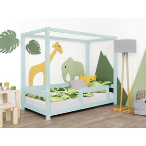 Benlemi Detská posteľ s nebesami a bočnicou BUNKY Zvoľte farbu: Svetlo modrá, Rozmer: 120x180 cm
