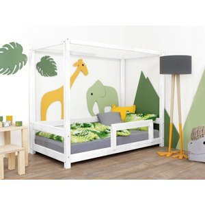 Benlemi Detská posteľ s nebesami a bočnicou BUNKY Zvoľte farbu: Biela, Rozmer: 120x190 cm