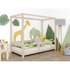 Benlemi Detská posteľ s nebesami a bočnicou BUNKY Zvoľte farbu: Béžová, Rozmer: 120x200 cm