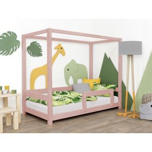 Benlemi Detská posteľ s nebesami a bočnicou BUNKY Zvoľte farbu: Pastelovo ružová, Rozmer: 120x200 cm