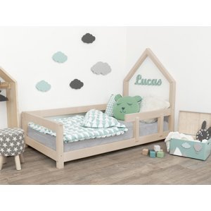 Benlemi Detská posteľ domček POPPI s bočnicou Zvoľte farbu: Béžová, Rozmer: 120x180 cm, Strana: Vpravo