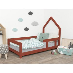 Benlemi Detská posteľ domček POPPI s bočnicou Zvoľte farbu: Tehlová, Rozmer: 120x180 cm, Strana: Vpravo