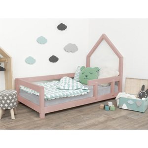 Benlemi Detská posteľ domček POPPI s bočnicou Zvoľte farbu: Pastelovo ružová, Rozmer: 120x180 cm, Strana: Vpravo