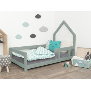 Benlemi Detská posteľ domček POPPI s bočnicou Zvoľte farbu: Šalviová zelená, Rozmer: 120x180 cm, Strana: Vpravo