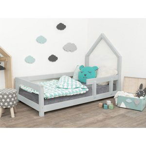 Benlemi Detská posteľ domček POPPI s bočnicou Zvoľte farbu: Svetlo sivá, Rozmer: 90x160 cm, Strana: Vpravo