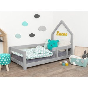 Benlemi Detská posteľ domček POPPI s bočnicou Zvoľte farbu: Tmavo sivá, Rozmer: 90x180 cm, Strana: Vpravo