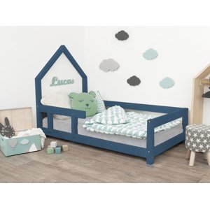 Benlemi Detská posteľ domček POPPI s bočnicou Zvoľte farbu: Námornícka modrá, Rozmer: 120x180 cm, Strana: Vľavo