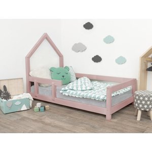 Benlemi Detská posteľ domček POPPI s bočnicou Zvoľte farbu: Pastelovo ružová, Rozmer: 120x180 cm, Strana: Vľavo