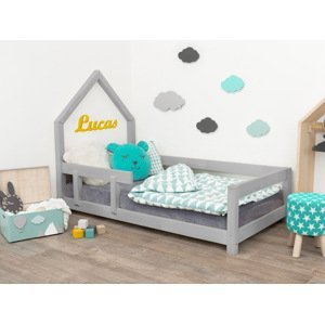 Benlemi Detská posteľ domček POPPI s bočnicou Zvoľte farbu: Tmavo sivá, Rozmer: 120x180 cm, Strana: Vľavo