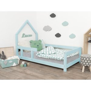 Benlemi Detská posteľ domček POPPI s bočnicou Zvoľte farbu: Svetlo modrá, Rozmer: 120x180 cm, Strana: Vľavo