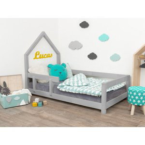 Benlemi Detská posteľ domček POPPI s bočnicou Zvoľte farbu: Tmavo sivá, Rozmer: 140x200 cm, Strana: Vľavo