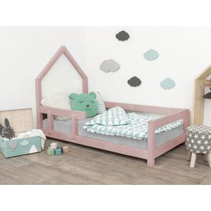 Benlemi Detská posteľ domček POPPI s bočnicou Zvoľte farbu: Pastelovo ružová, Rozmer: 80x160 cm, Strana: Vľavo