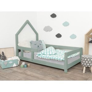 Benlemi Detská posteľ domček POPPI s bočnicou Zvoľte farbu: Šalviová zelená, Rozmer: 80x160 cm, Strana: Vľavo