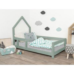 Benlemi Detská posteľ domček POPPI s bočnicou Zvoľte farbu: Šalviová zelená, Rozmer: 80x180 cm, Strana: Vľavo