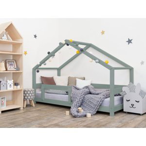 Benlemi Detská posteľ domček LUCKY s bočnicou Zvoľte farbu: Šalviová zelená, Rozmer: 120 x 180 cm