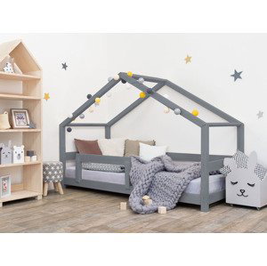 Benlemi Detská posteľ domček LUCKY s bočnicou Zvoľte farbu: Tmavo sivá, Rozmer: 120 x 180 cm