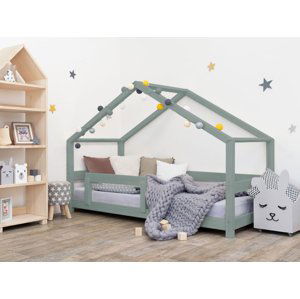Benlemi Detská posteľ domček LUCKY s bočnicou Zvoľte farbu: Šalviová zelená, Rozmer: 80 x 180 cm