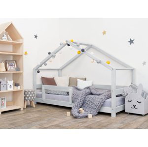 Benlemi Detská posteľ domček LUCKY s bočnicou Zvoľte farbu: Svetlo sivá, Rozmer: 90 x 180 cm