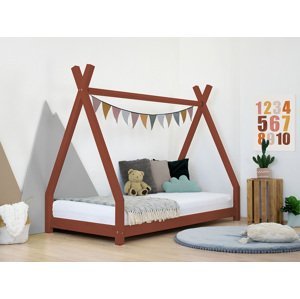 Benlemi Detská drevená posteľ NAKANA v tvare teepee Zvoľte farbu: Tehlová, Rozmer: 120x180 cm
