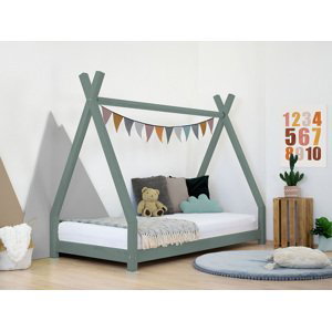 Benlemi Detská drevená posteľ NAKANA v tvare teepee Zvoľte farbu: Šalviová zelená, Rozmer: 120x190 cm